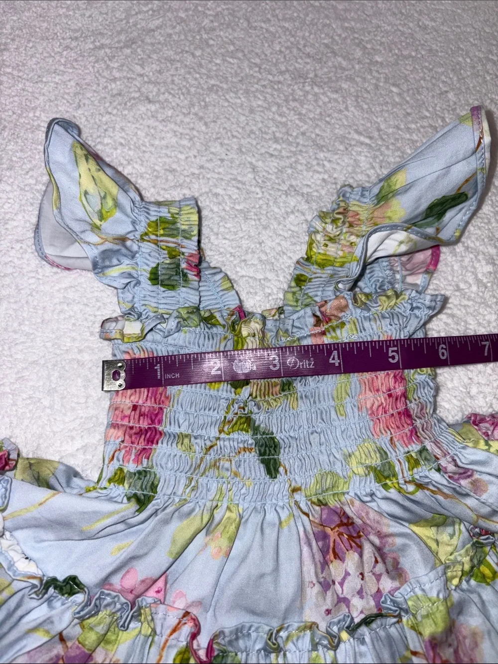 Hill House Light Blue Floral hydrangea Ruffled Sundress smocked 6/12m Girls